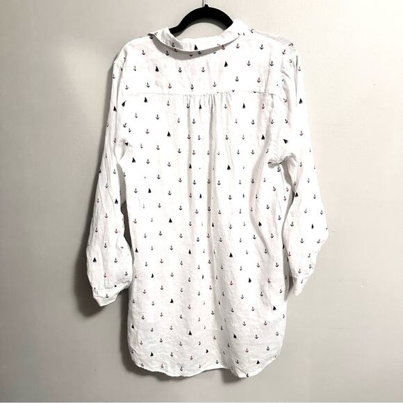 Forcynthia Beachwear Linen Pullover Tunic Top Swim Cover Boat Print Women Large - Picture 2 of 6